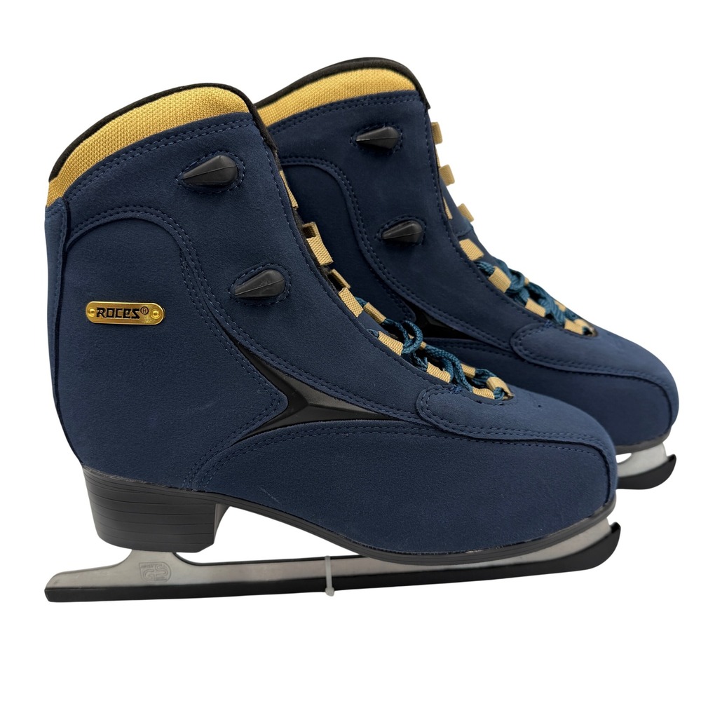 Roces Caje Ice Skates Women 10 Men 8 Navy Blue Gold Figure Skates 450617 *NEW*
